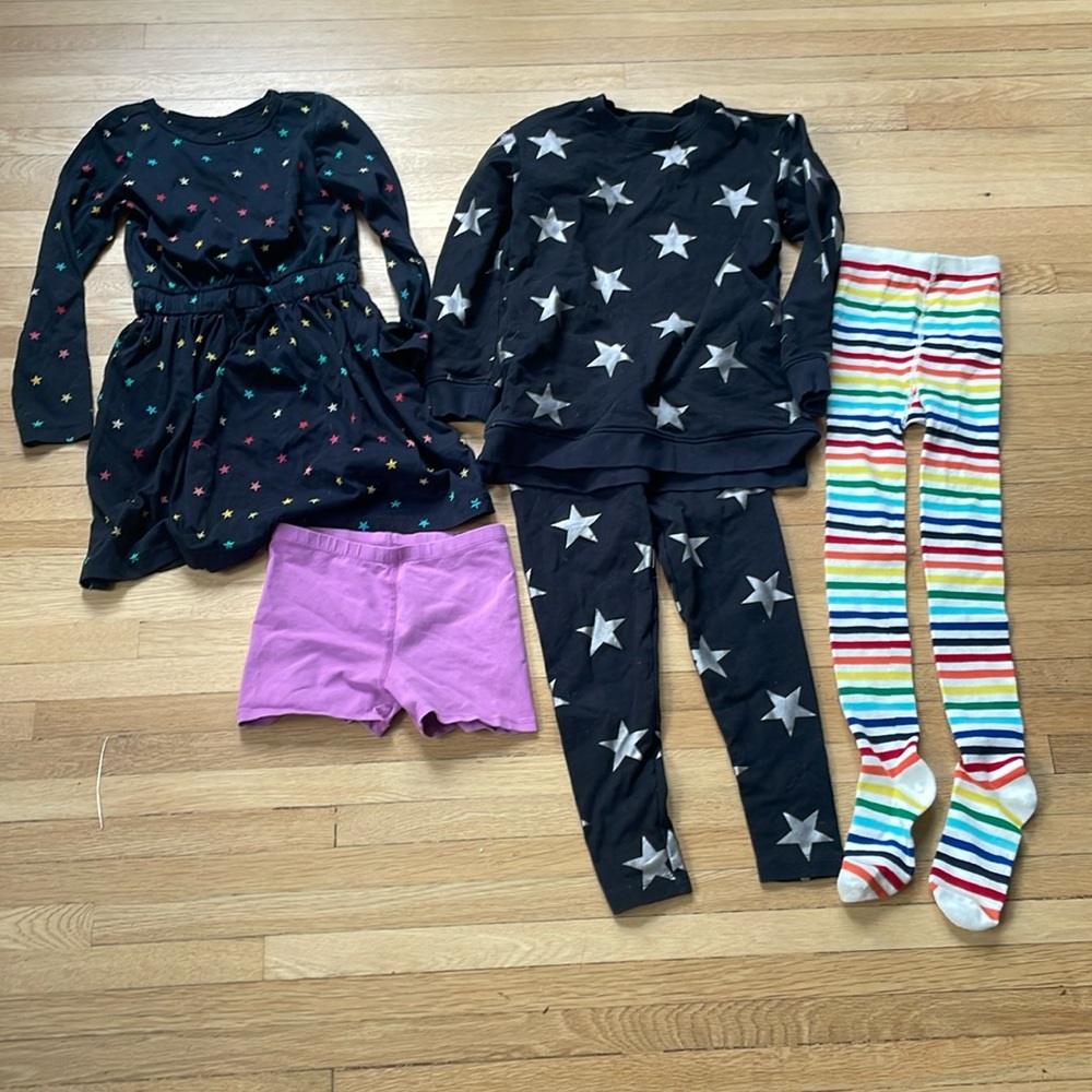 Primary Dress, biker shorts, stockings and matching sweatshirt and pant. Sz 6-7
